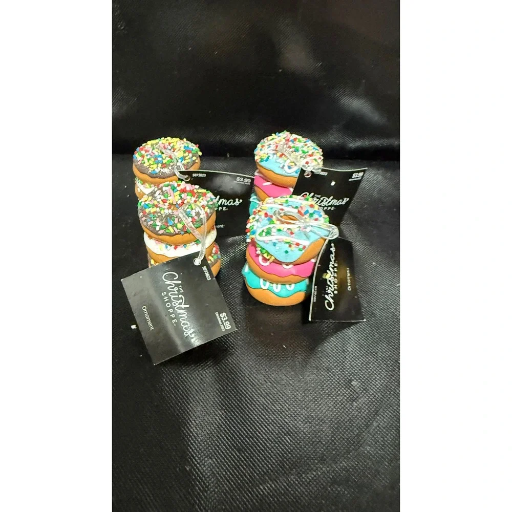 The Christmas Shoppe Donut Stack Ornaments Set of 4 Sprinkles 5973623 New